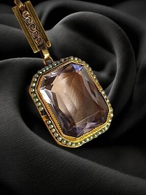 Victorian Gold Amethyst Seed Pearl Pendant